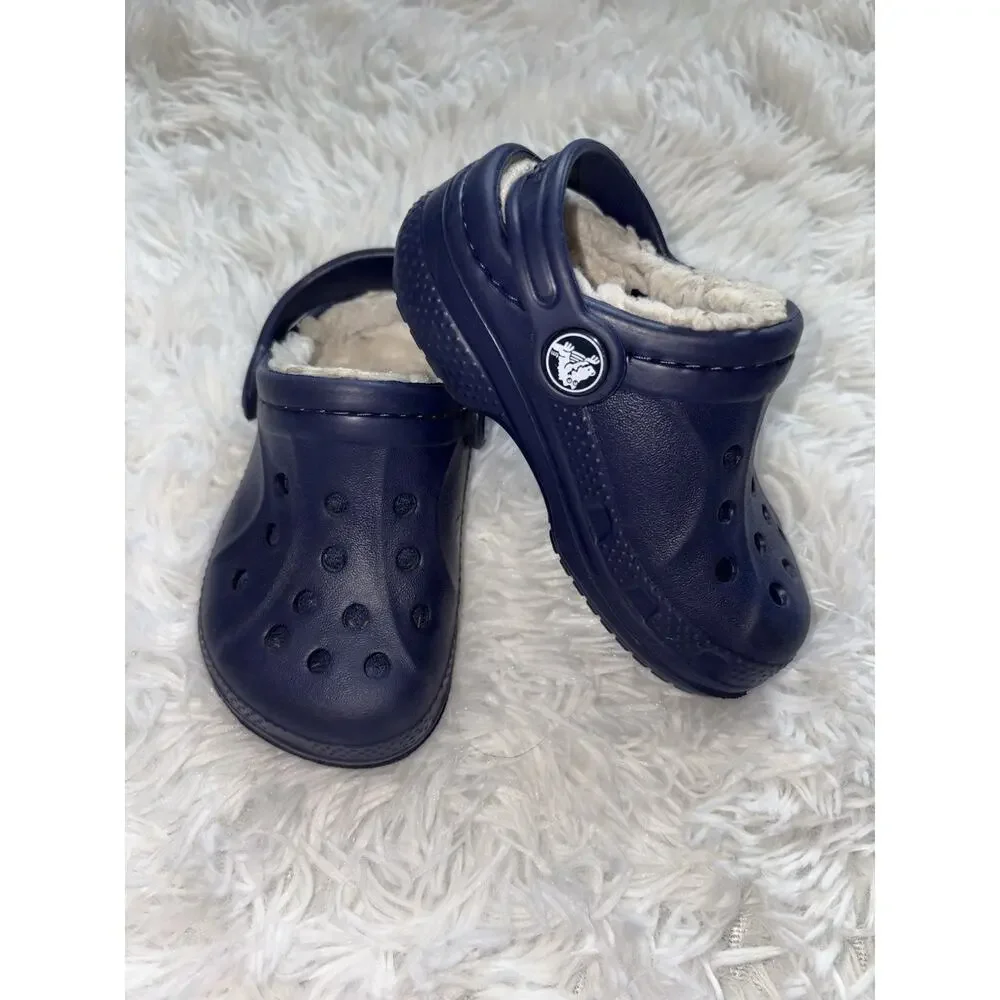 Crocs Furry Lined Toddler 6/7 Blue Slip On Mules. Classic, Grt. Shape